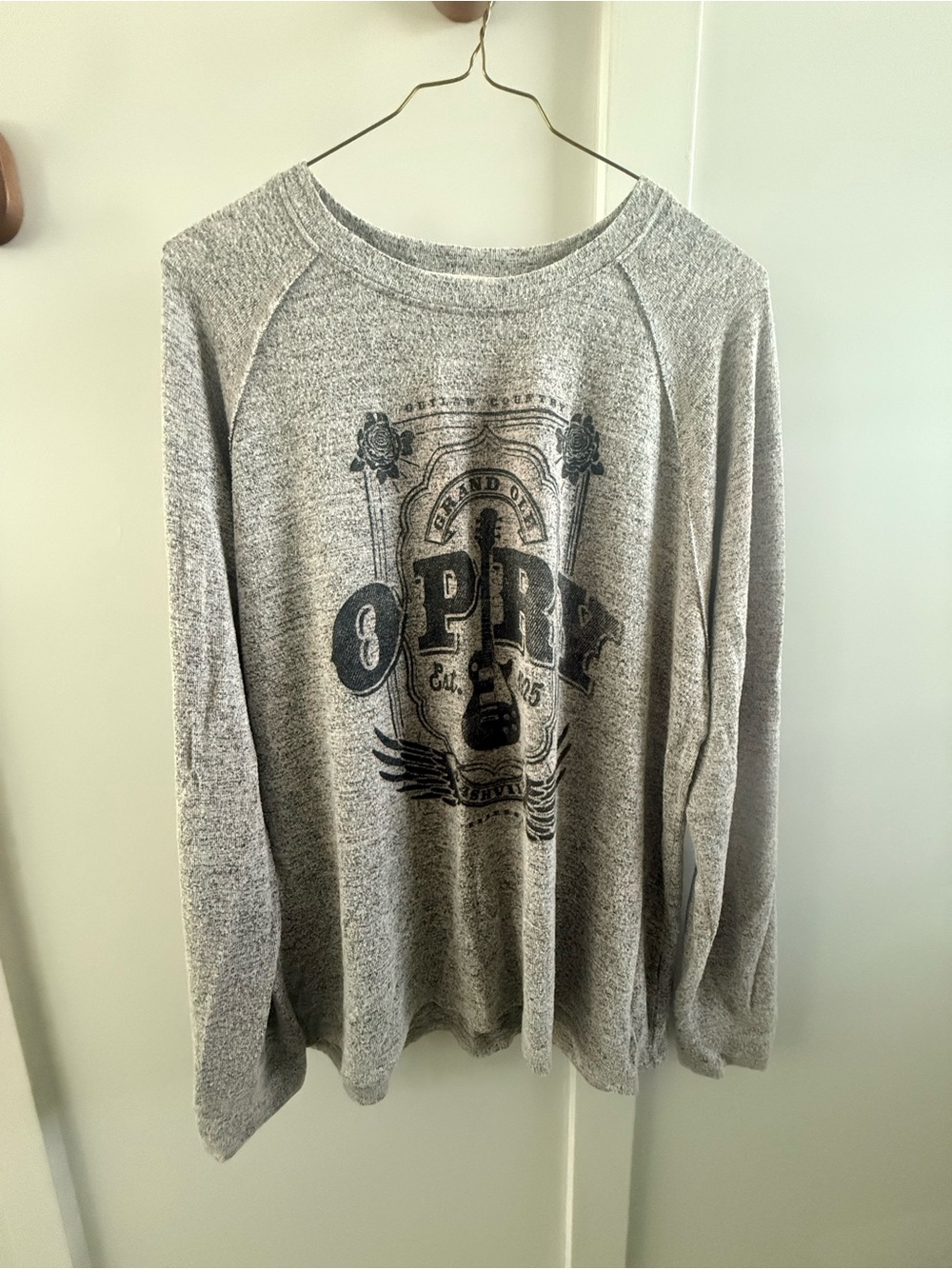 Grand Ole Opry Grey Graphic Lightweight Sweatshirt with Vintage Guitar Crest